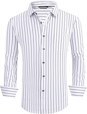 Alex Vando Mens Button Down Shirts Wrinkle Free 4-Way Stretch Print Business Casual Shirt