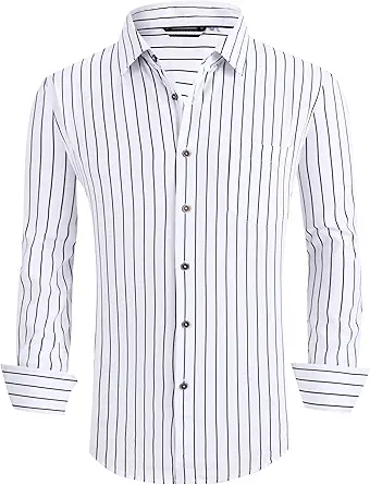 Alex Vando Mens Button Down Shirts Wrinkle Free 4-Way Stretch Print Business Casual Shirt