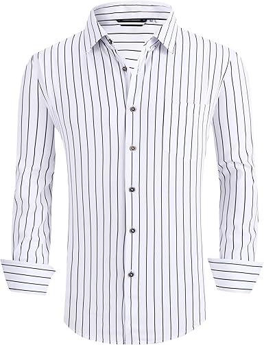 Alex Vando Mens Button Down Shirts Wrinkle Free 4-Way Stretch Print Business Casual Shirt