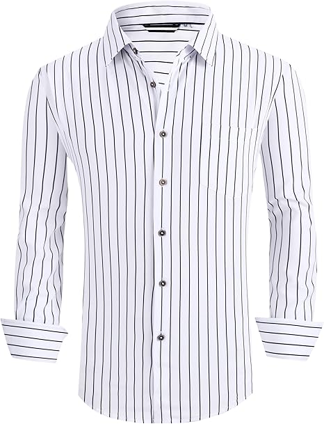 Alex Vando Mens Button Down Shirts Wrinkle Free 4-Way Stretch Print Business Casual Shirt