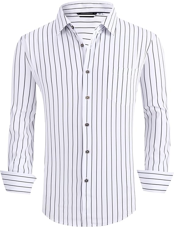 Alex Vando Mens Button Down Shirts Wrinkle Free 4-Way Stretch Print Business Casual Shirt