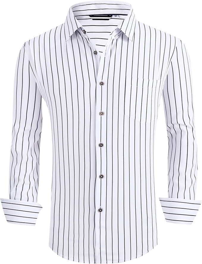 Alex Vando Mens Button Down Shirts Wrinkle Free 4-Way Stretch Print Business Casual Shirt
