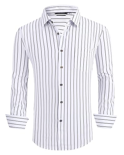 Mens Button Down Shirts Wrinkle Free 4-Way Stretch Print Business