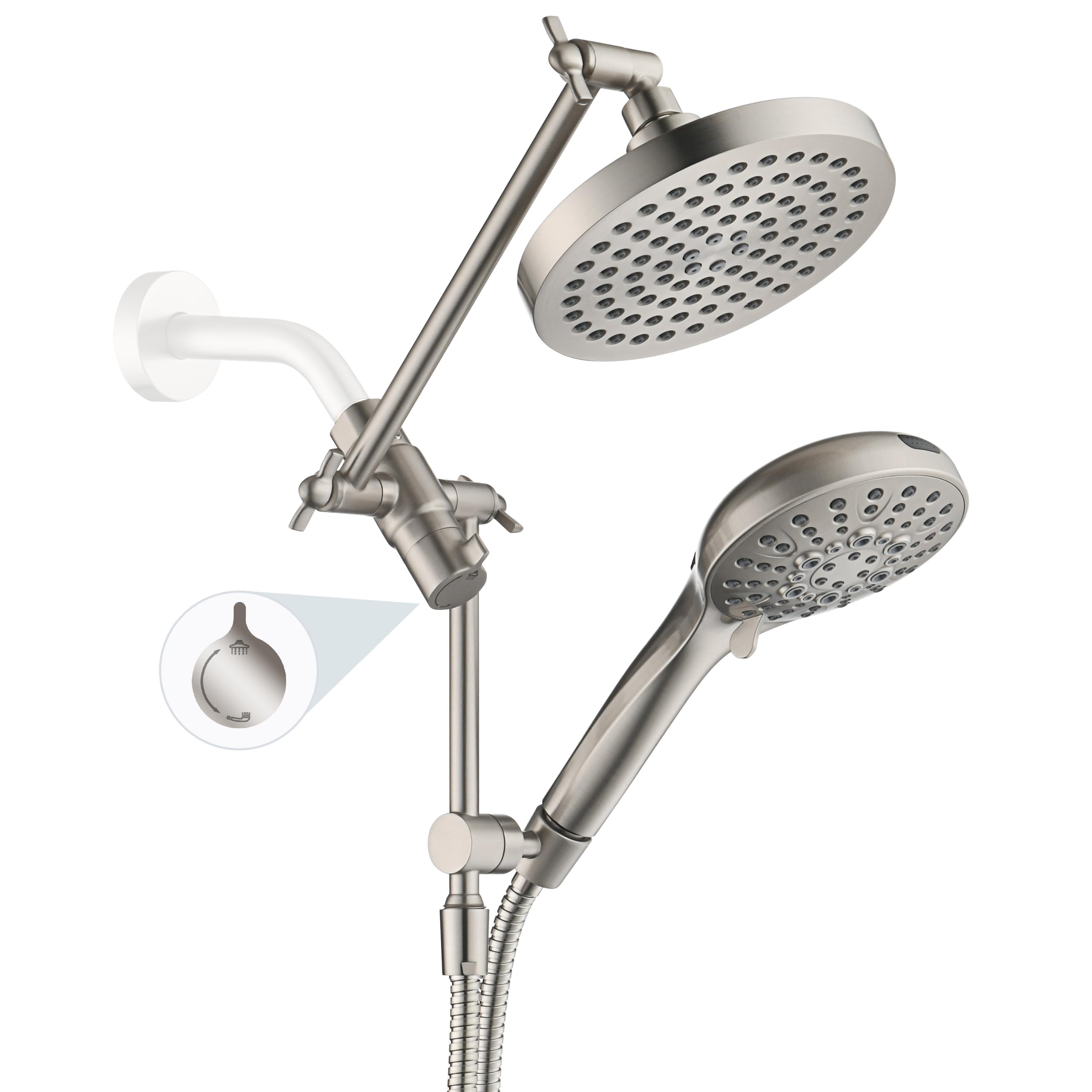 BRIGHT SHOWERS Rain Shower Head with Handheld Spray Built-in Power