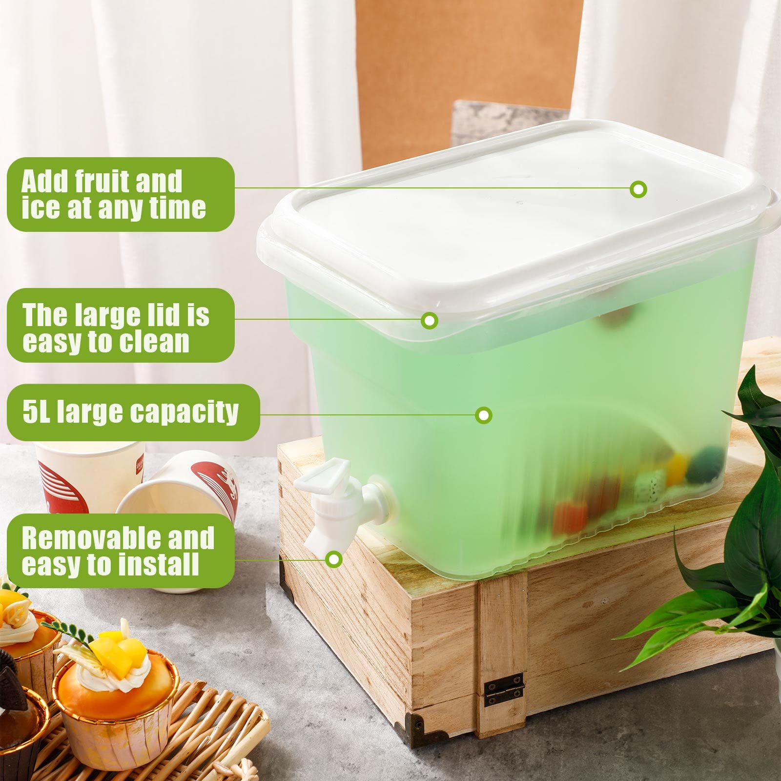 3 dispensadores de bebidas de plástico de 1.32 galones para fiestas, dispensador de bebidas con grifo para nevera, suministros de fiesta, contenedor de jugo de fruta de limonada helada para uso 3