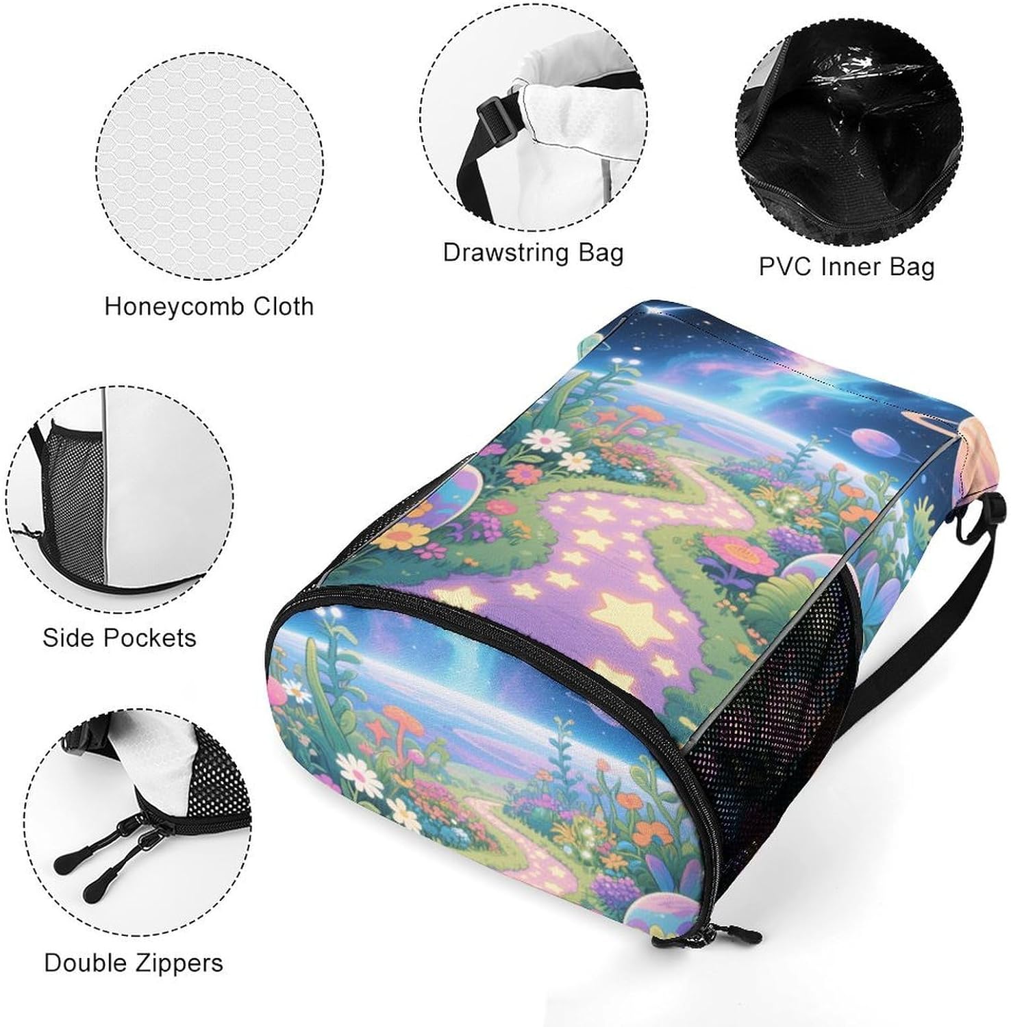 Small Gym Bag Star Garden Printed Drawstring Gym Bag for Men Lightweight Waterproof Drawstring Backpack for Women with Shoe Compartment for Travel Tourism Work And Fitness