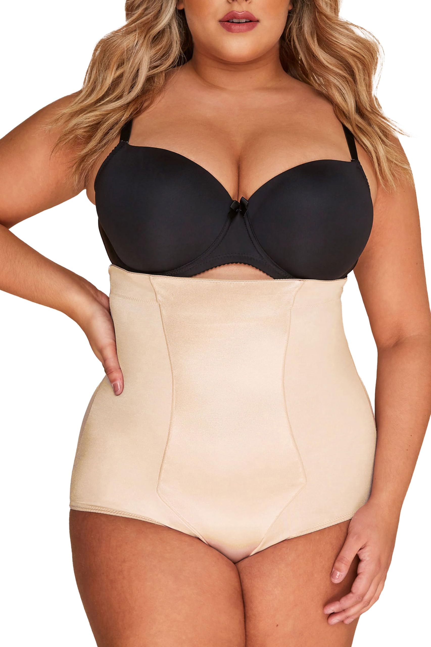 Yours Satin Control Hi Waist Brief, Nude, Size 22-24, Women