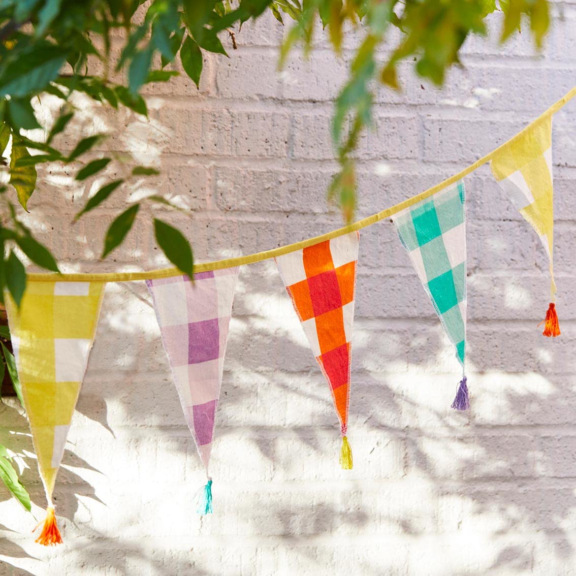Gingham Fabric Bunting with Tassels - 3m - Image 2