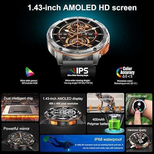 Miniatura 2 de FILIEKEU Relojes inteligentes para hombres (respuestashacer llamadas), batería grande de 400 mAh, resistente al agua hasta 164.0 ft, rastreador de