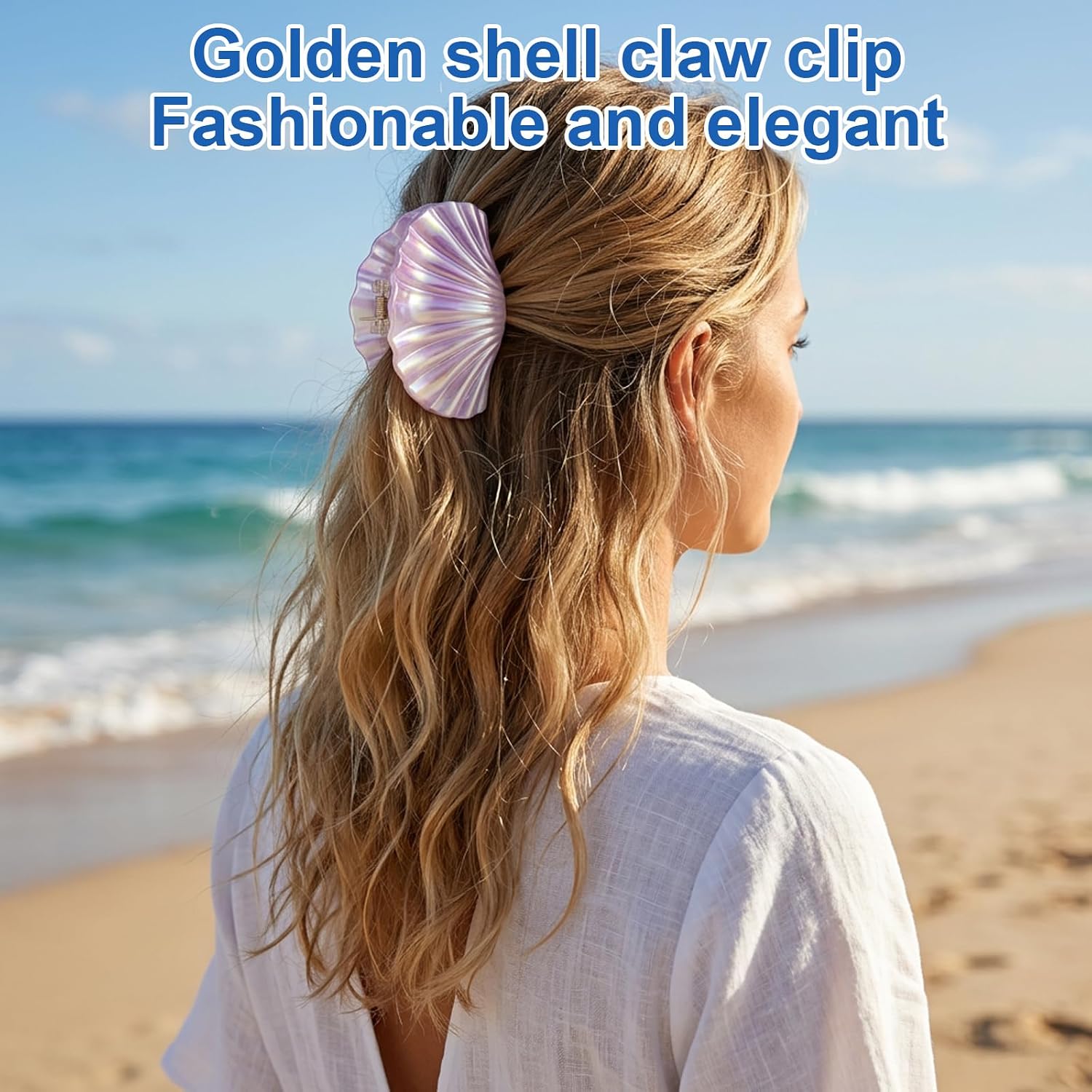 6PCS Seashell Claw Clip, Seashell Hair Accessories for Women, Daily Hair Management and Styling, Pearlized Shell Claw Clip Set with Non-Slip Design for Work and Special Occasions