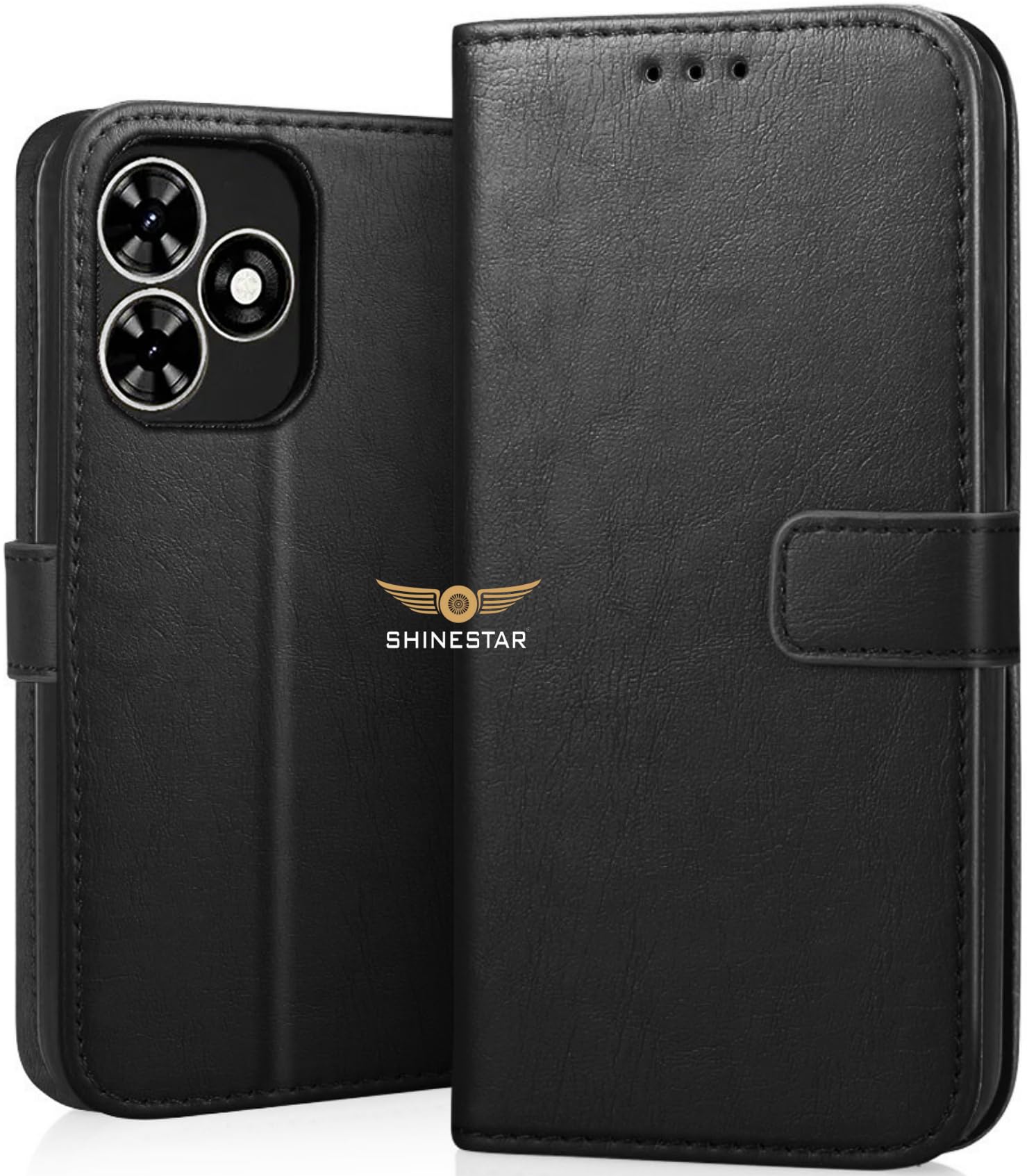SHINESTAR Tecno Pop 8 Flip Back Cover | PU Leather Flip Cover Wallet Case with TPU Silicone Case Back Cover for Tecno Pop 8 - Classy Black (B0CSPS1525) Amazon Price History, Amazon Price Tracker