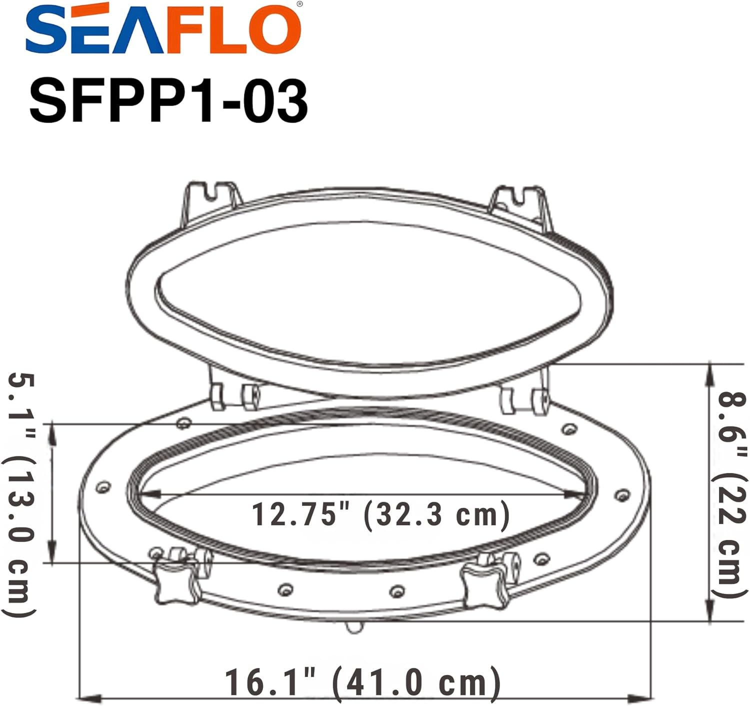 SEAFLO 16.1" x 8.6" Elliptical Oval Porthole Portlight Window - ABS Plastic & Tempered Glass, White, for Boat, Yacht, and Marine Applications