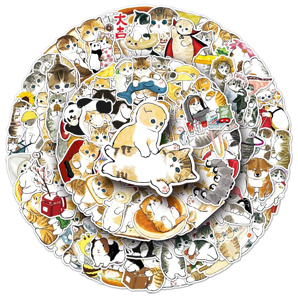 Lovely Cat Vinyl Stickers, 100 PCS Waterproof Hand-Drawn Animal Decals for Laptops, Scrapbooking, Journals, Notebooks, Water Bottles, Suitcases, Phones & DIY Decor