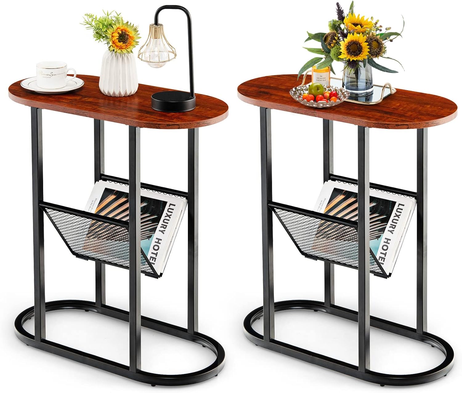 Amazon.com: Giantex Oval Narrow Side Table, Set of 2 Small End Table ...