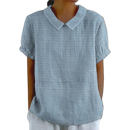 Linen Tops for Women Round Neck Breathable Comfortable Loose Casual Short Sleeved Top Dress Shirts for Women Tunics