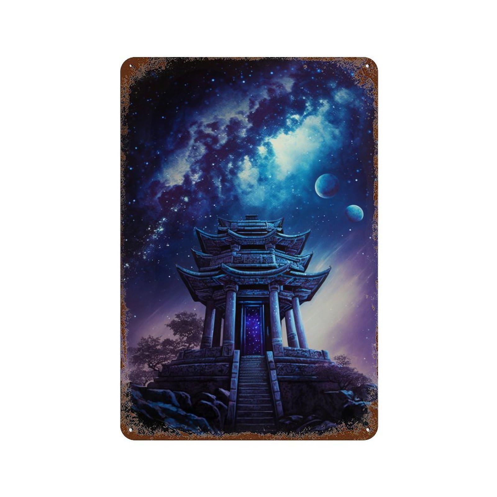 Starry Sky Pagoda Retro Metal Sign 11.8"x7.9", Novelty Wall Decor for Farmhouse, Kitchen And Entryway Decor
