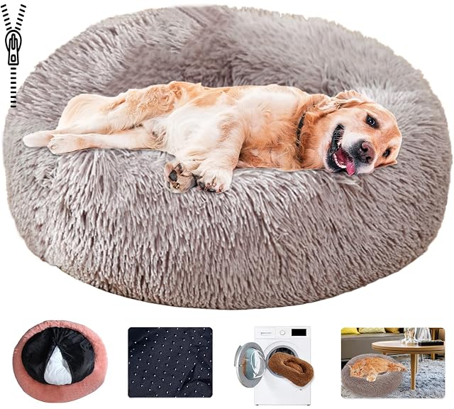 KZhanmy Cama de Perros Gatos Grande Pequeño,Cama de Mascotas Calentito Mullida Felpa Cojin Redonda…