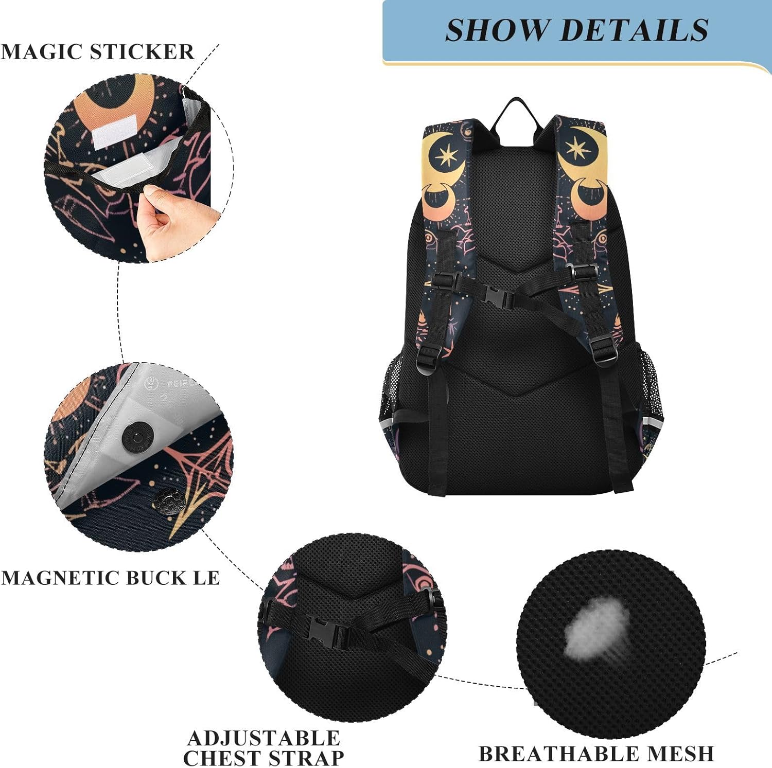 ALAZA Moon Stars Alchemy Witch Laptop Backpack Purse for Women Men Travel Bag Casual Daypack with Compartment & Multiple Pockets - Image 3