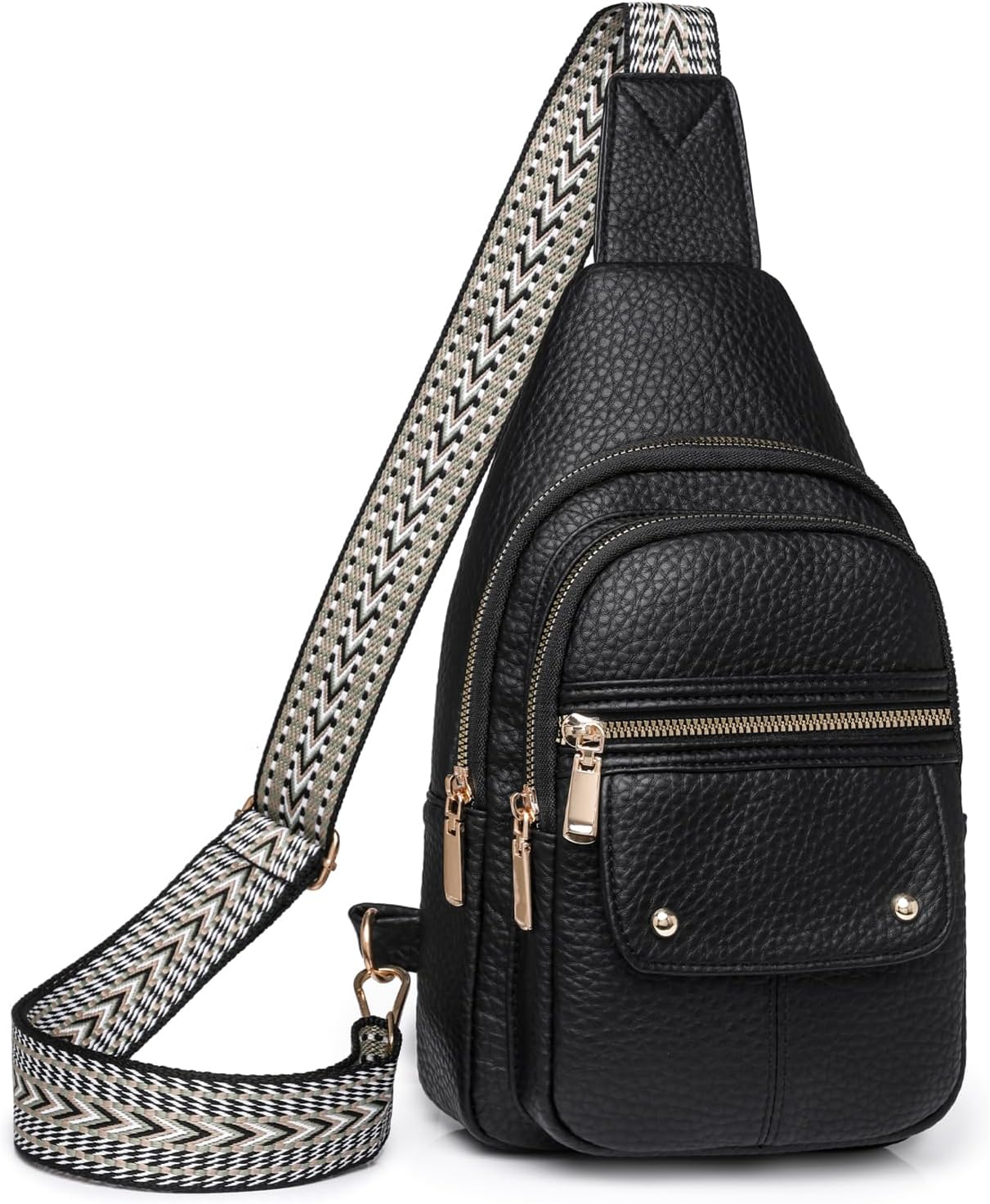 Myhozee Chest Bag Women's Sling Bag, Vegan Leather Crossbody Bag, Small Shoulder Bags, Crossover & Backpack, Vintage Shoulder Bag for Outdoor Sports, Hiking, Cycling, Black-112 cm, 当代