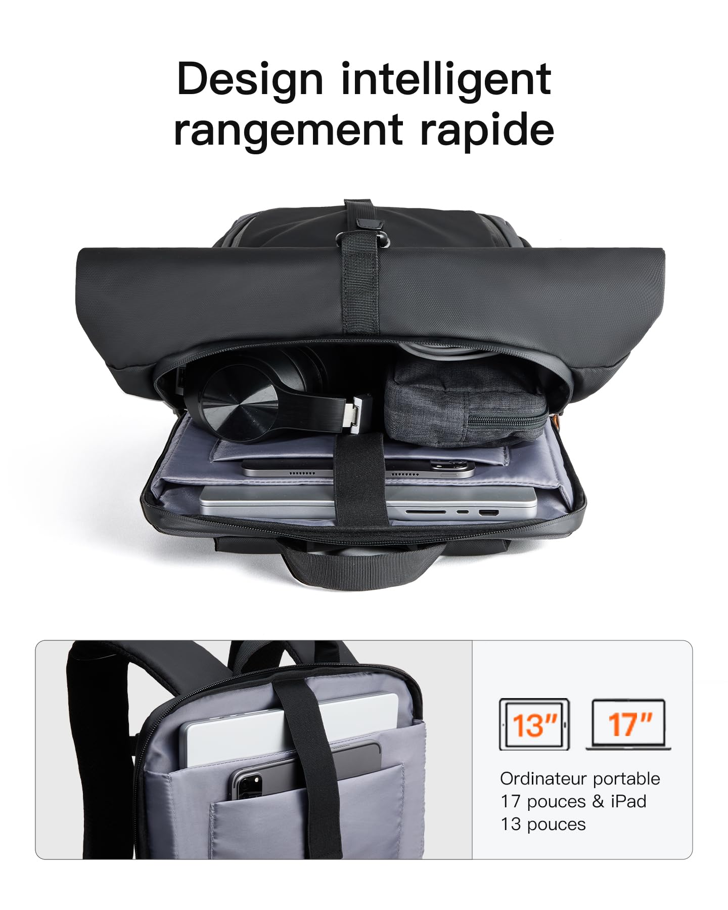 Inateck Sac à Dos Ordinateur Casual 25L-30L pour Laptop jusqu'à 17″ et iPad 13″, Idéal pour Trajets Quotidiens, Outdoor, Loisirs, Voyages d'Affaires et Voyages