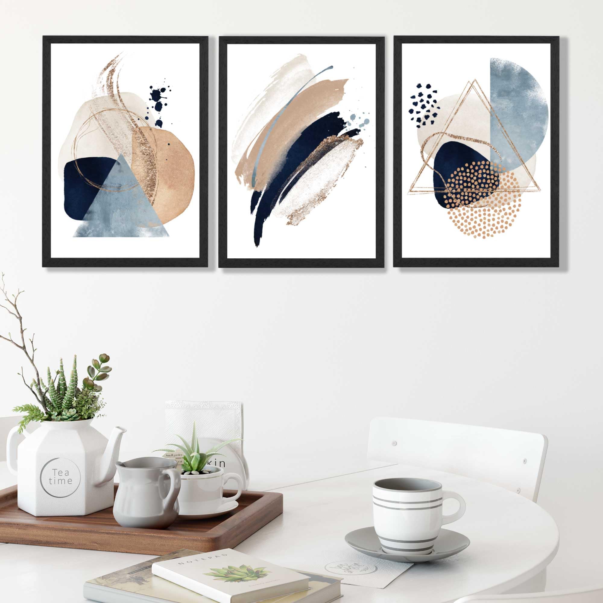 Artze Blue / Beige Set Of 3 Abstract And Wall Art Prints Only Size: (A3-29.7 X 42 Cm)