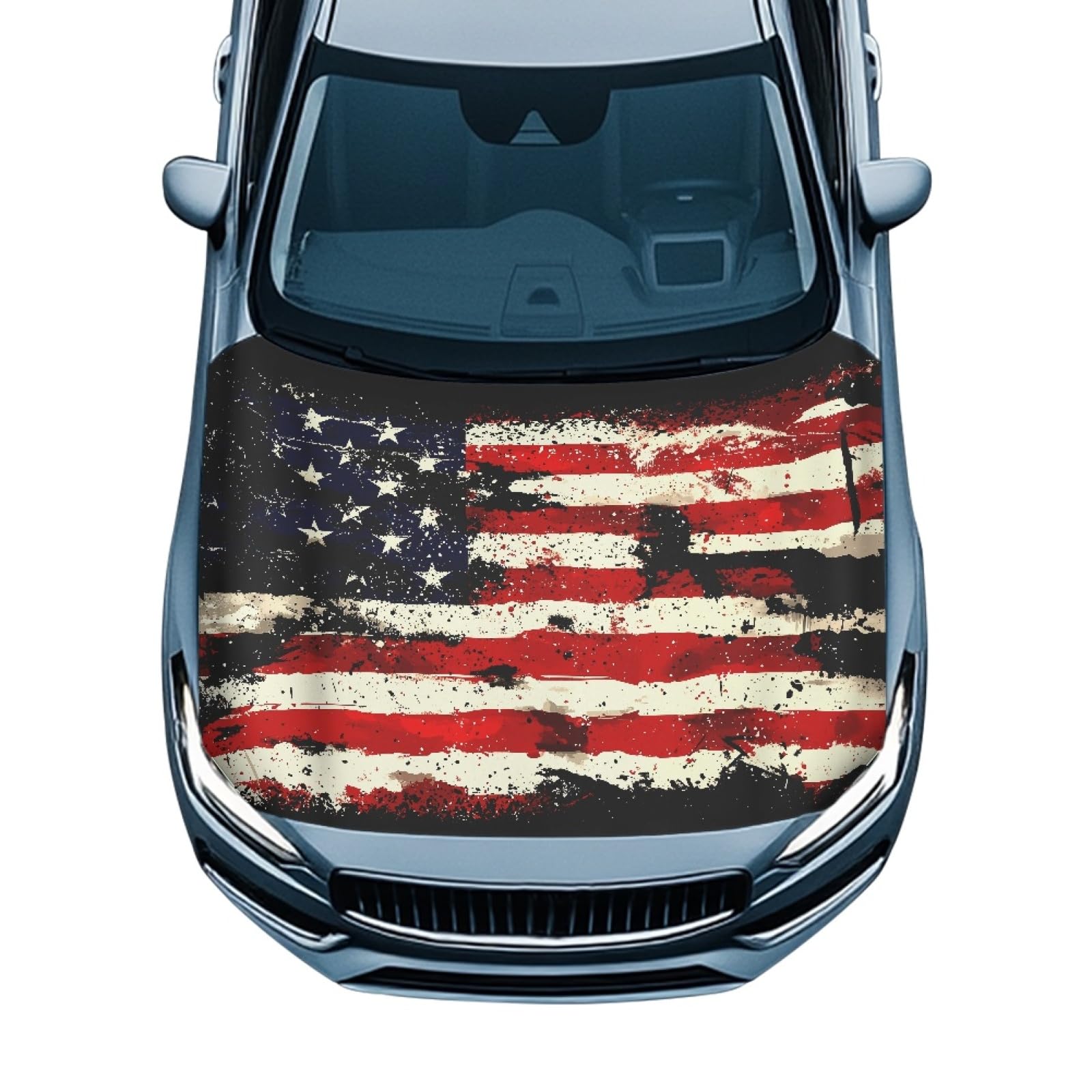 Automotive Hood Cover Protector Elastic Fabrics Can be Washed Hood Wrap Blanket UV Fade Resistant Vehicles Decorate Accessories, American Flag