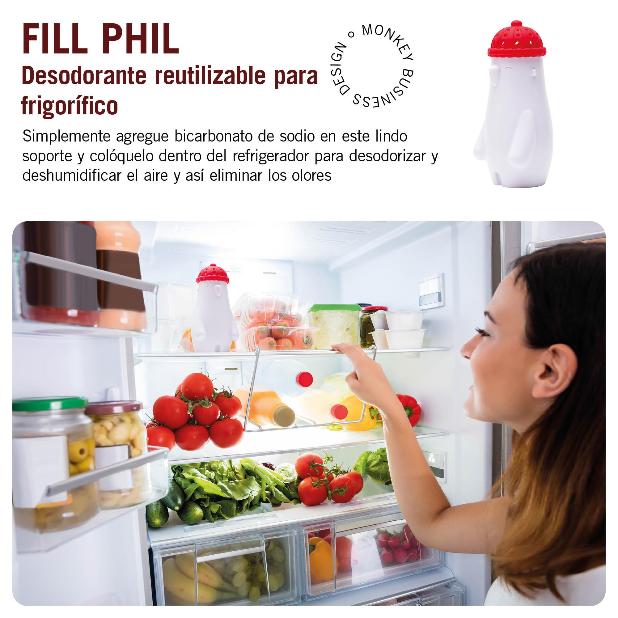 Monkey Business Fill Phil - Desodorante para nevera con bicarbonato de sodio, ideal para regalo