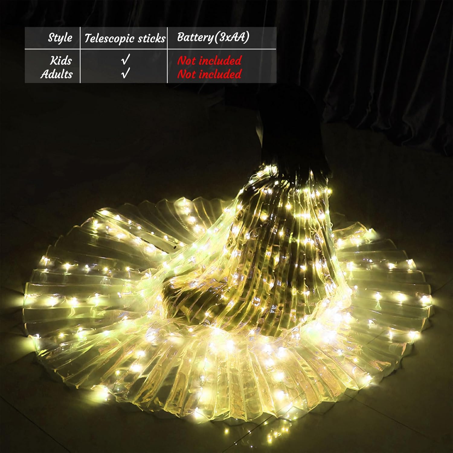 Illuminated LED Fairy Wings for Kids and Adults Multicolored Glowing Butterfly Wings for Enchanting Parties and Events (40inch for Kids, Yellow Lights)