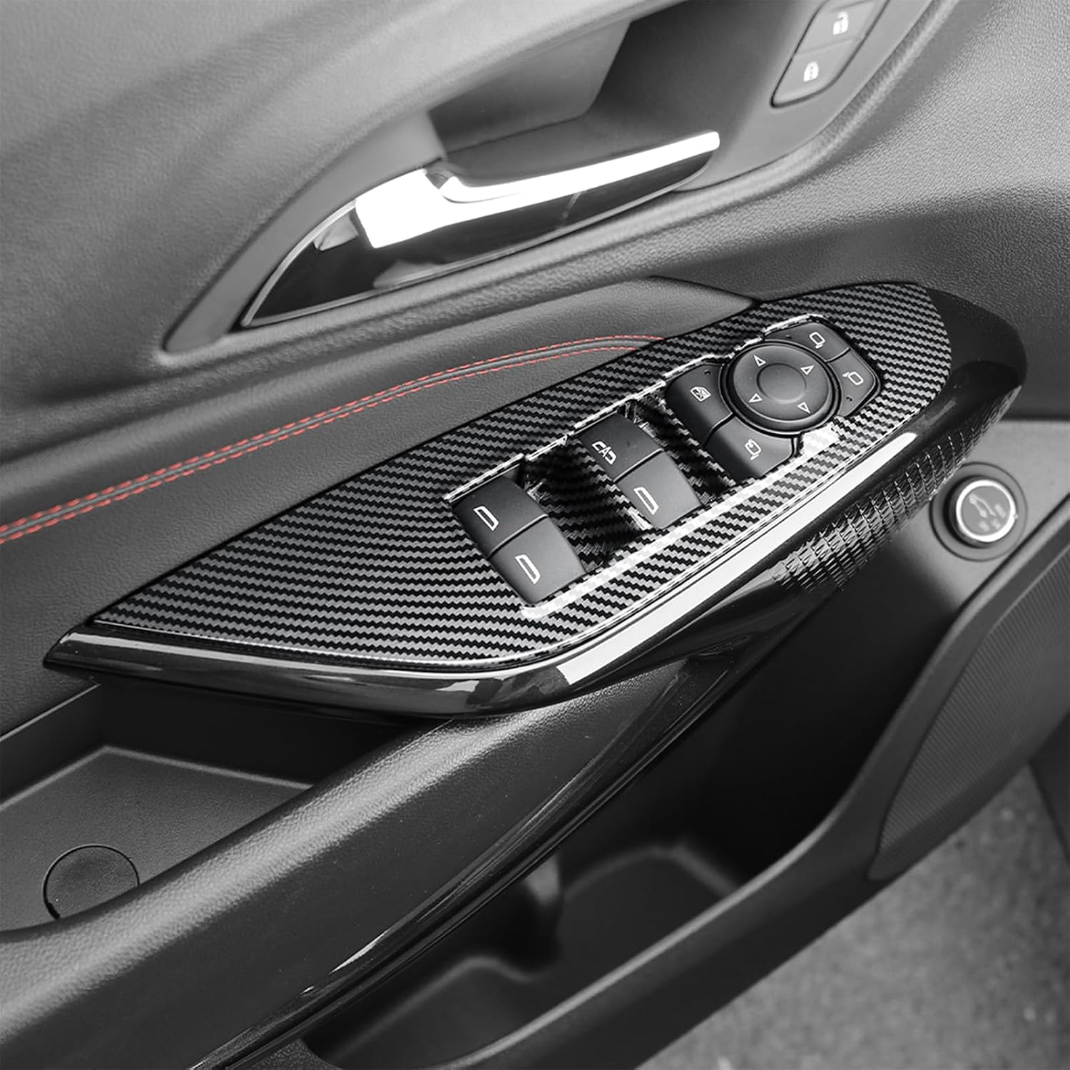 Car Window Switch Panel Cover Side Door Lock Lift Control Button Frame Panel Protective Trim, Lift Door Panel Frame Cover Trim, Compatible with Chevy Trax 2024-2025 Accessories (Carbon Fiber Pattern)