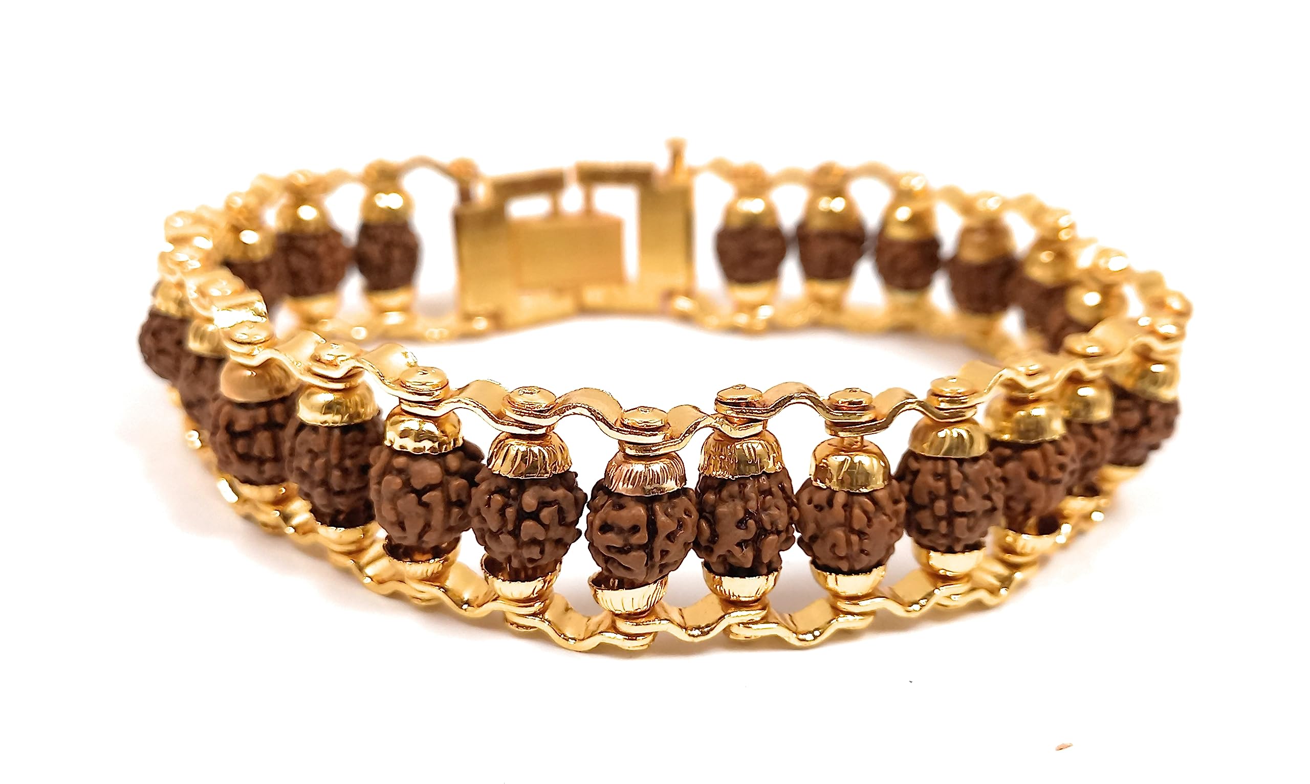 rocksmins Gold Plated Metal Natural 5 Mukhi Rudraksha Designer Stylish Bracelet 6-7mm Original channel design for Men Women Buys Girls Unisex Spiritual Jewelry for Positive Energy and Healing (B0CBHQ73DH) Amazon Price History, Amazon Price Tracker