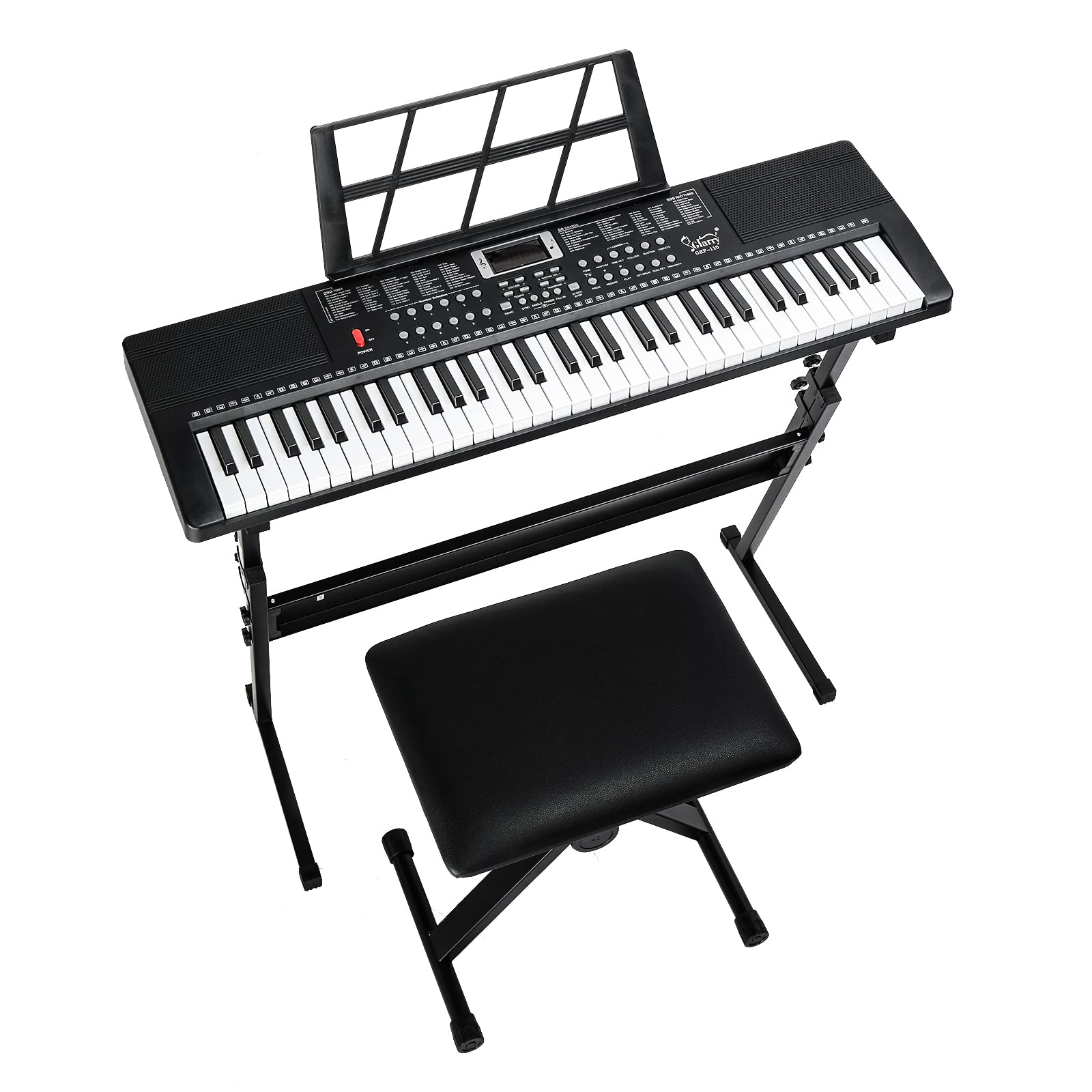Bonnlo GEP-110 Clavier à 61 Touches avec Support de Piano, Banc de Piano, Haut-Parleurs Intégrés, Casque, Microphone, Repose-Partition, écran LED, Piano Numérique 3 Modes d'Enseignement pour Débutants