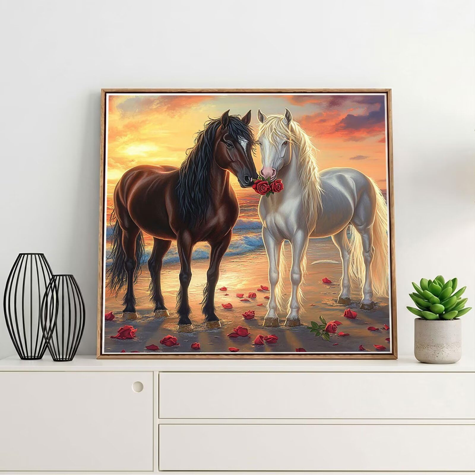 5D Diamond Painting Kit Completo, Diamond Painting Cavallo DIY Hobby Creativi Adulti Pittura Diamante Strass Mosaico Kit per Bambini Principianti, Decorazioni Casa Parete Spiaggia 80x80cm FX#836