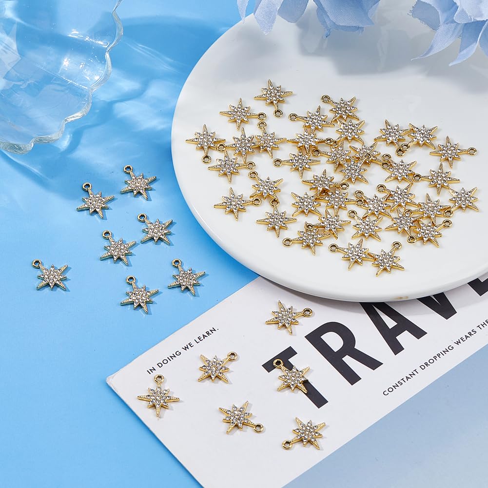DICOSMETIC 50 Pezzi Fascino Stella Strass in Lega Fascino Celeste Bulk Cubic Zirconia Stella del Nord Charms Dorati 8 Punte Charms Stella per la fabbricazione di Gioielli