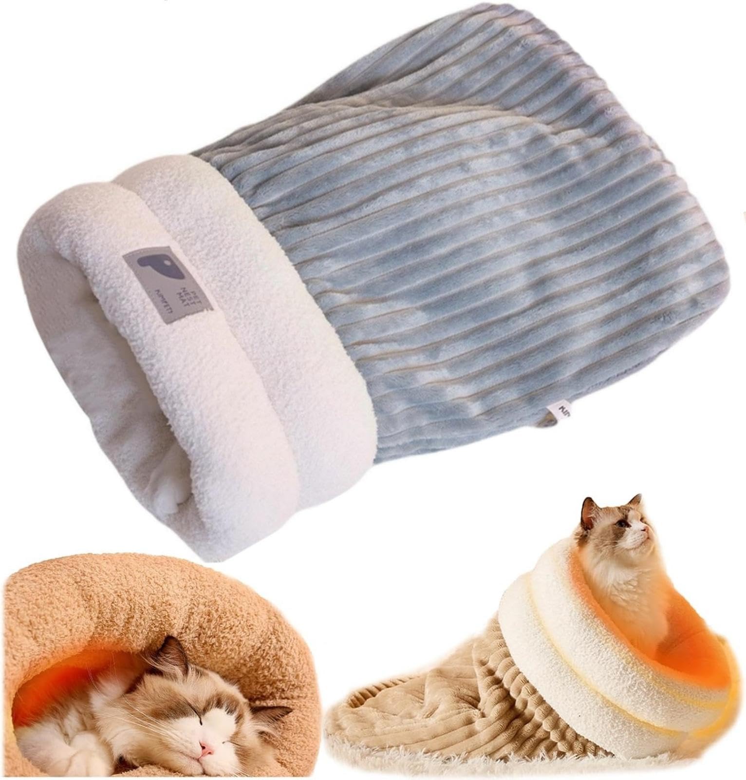 Rechory Cat Winter Sleeping Bag | Self- Warming Cat Cave Bed | Cat Sleeping Bag For Indoor Cats | Self- Warm Cat Bed Cave Flu-ffy Cat Tunnel Calming Sleeping Bags For Cats Up To 5kg/11lb