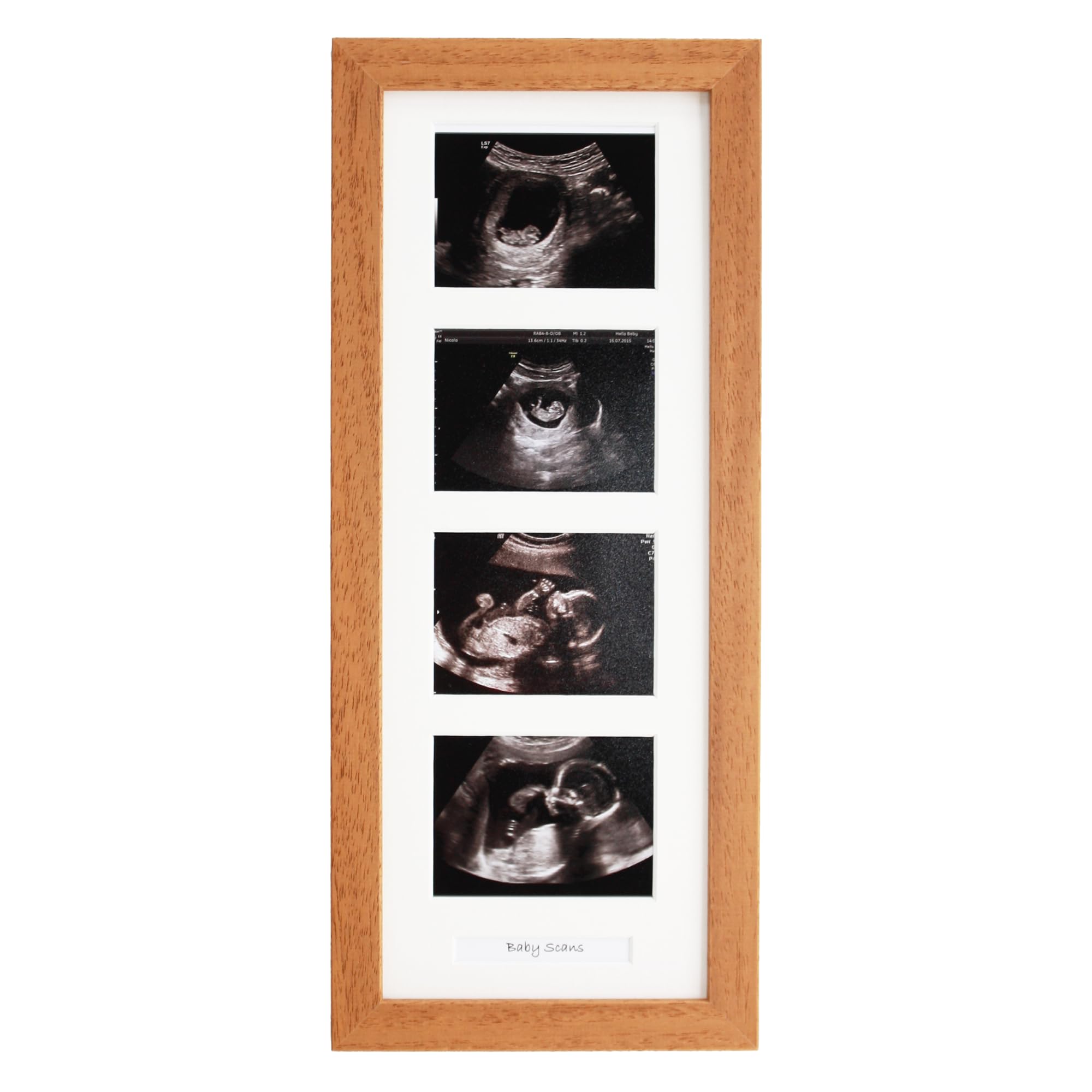 Baby Scan Photo Frame. Optional Personalisation. Multi Aperture Frame to display Four Ultra sound photographs.Portrait. Pregnancy announcment | Baby Shower | Pregnancy Keepsake (Oak Frame)