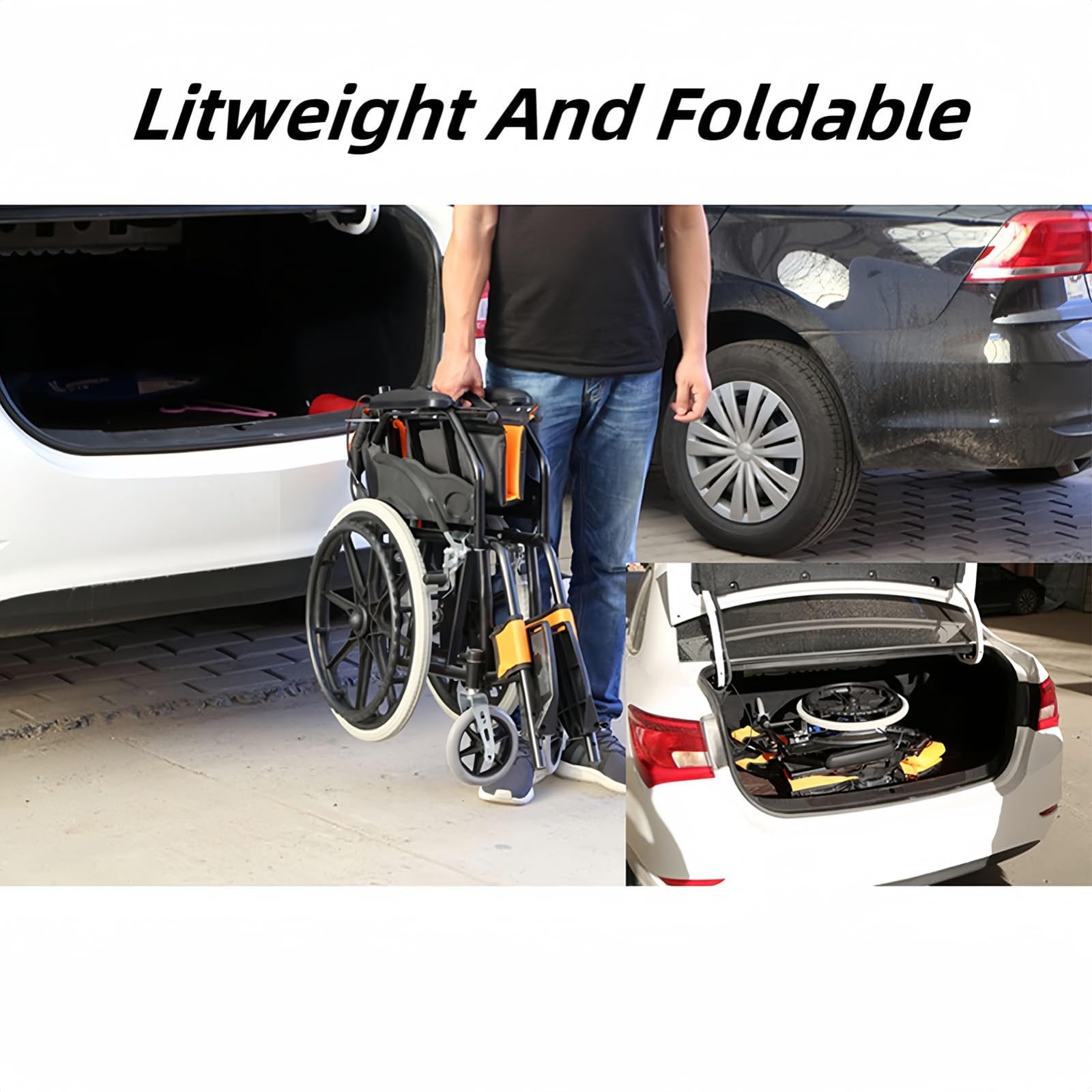 Silla Ruedas Liviana y Plegable con Freno Tambor, Silla Ruedas de Viaje para discapacitados, Sillas Ruedas autopropulsadas Estrechas y Livianas, Capacidad de Carga 150 kg 4
