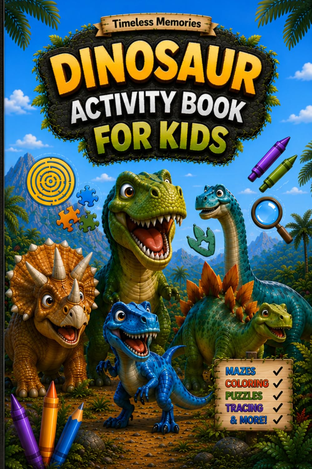 Dinosaur Activity Book for Kids: Learn About 40 Amazing Dinosaurs with Fun Facts, Mazes, Coloring, Tracing, Word Search, Quizzes and Educational Activities