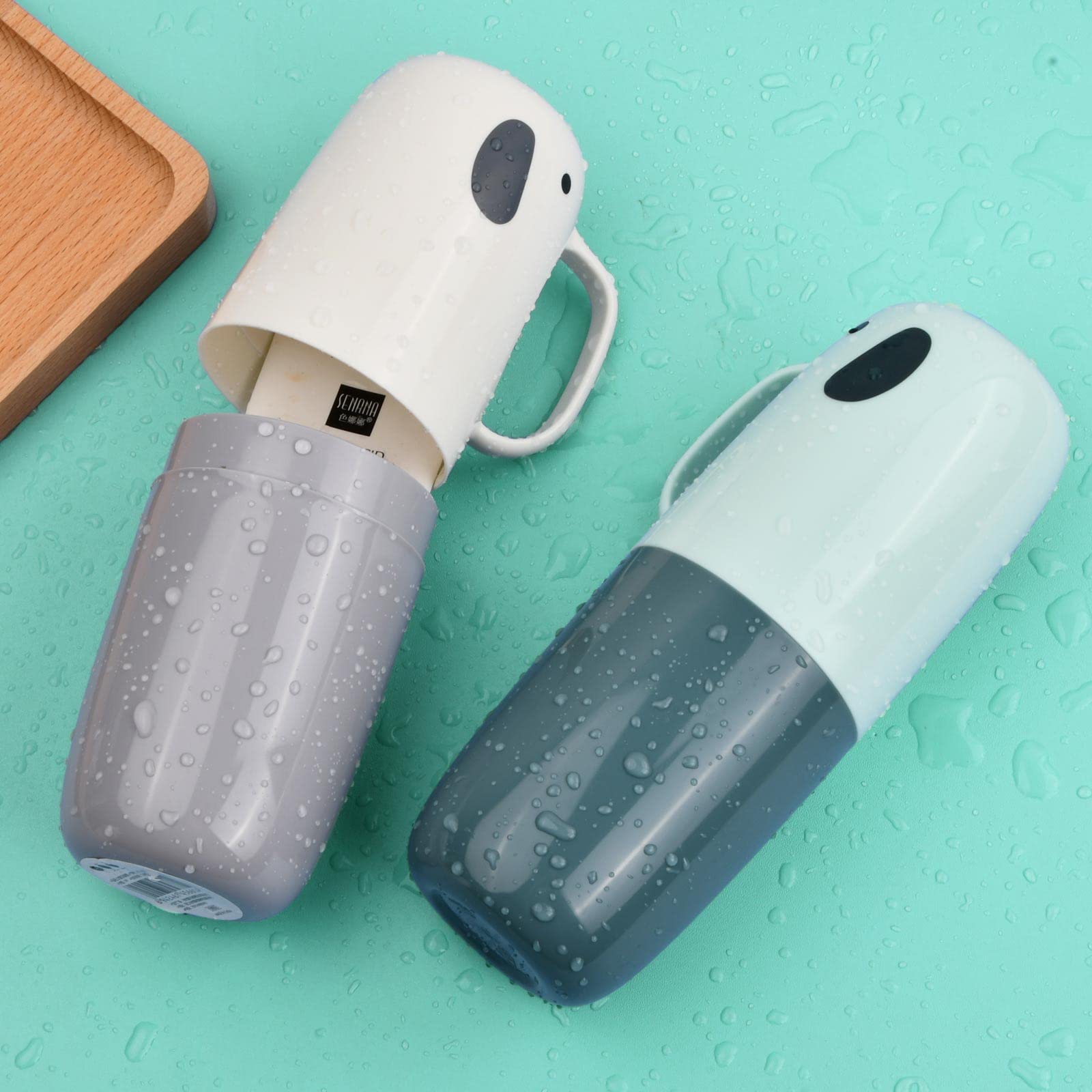 Dokeno Scatola spazzolino da denti, 2 pezzi tazza di spazzolino da denti da viaggio con manico, bicchiere di lavaggio portatile per bambini, organizer per spazzolino da denti, adatto per campeggio