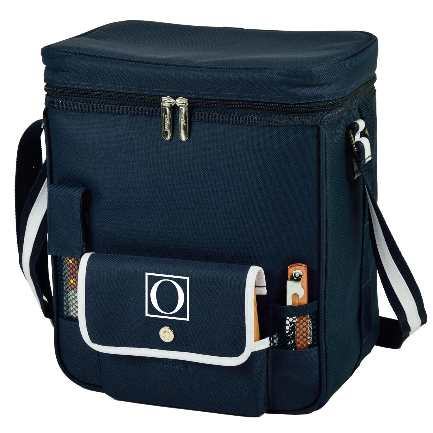 Picnic at Ascot Personalized Monogrammed Wine and Cheese Picnic Basket/Cooler with Hardwood Cutting Board, Cheese Knife and Corkscrew, Assembled & Quality Approved in The USA