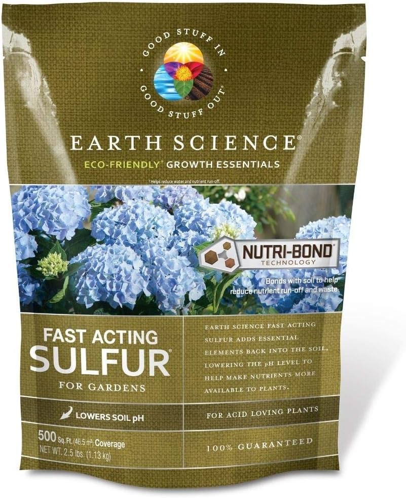 Earth Science Fast Acting Sulfur Granules – 2.5lb – Soil pH Reducer, Lowers pH Instantly, Reduces Nutrient Runoff, Improves Growth & Color for Acid-Loving Plants, Long-Lasting Lawn Care Supplement