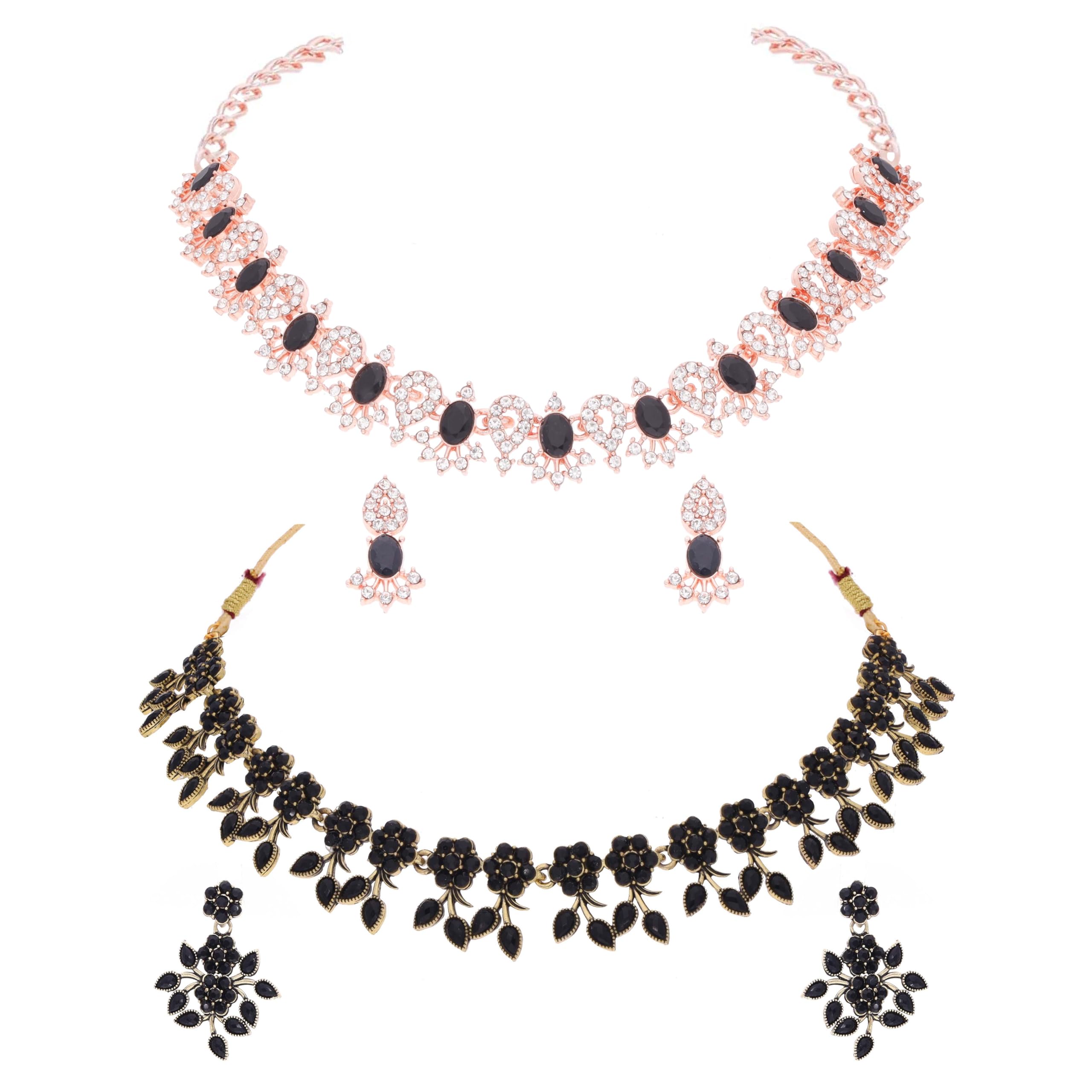 Brado Jewellery Combo of Gold & Rosegold With Atteched Crystal AD Studded Stone Choker Necklace Jewellery set with Matching Pair of Earrings for Women and Girls - Gift for loved ones (B0D846Z1D3) Amazon Price History, Amazon Price Tracker