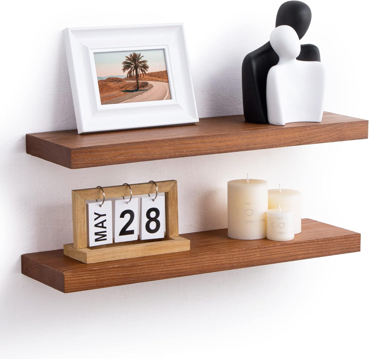 Farmhouse Floating Shelves - Rustic Solid Wood Wall Shelf Set of 2 - Handcrafted Southern Yellow Pine Storage Shelf Display Shelf for Living Room - 24"D x 6.7"W x 1.4"H - Honey Oak Color Honey Oak 24 Inches, Set of 2