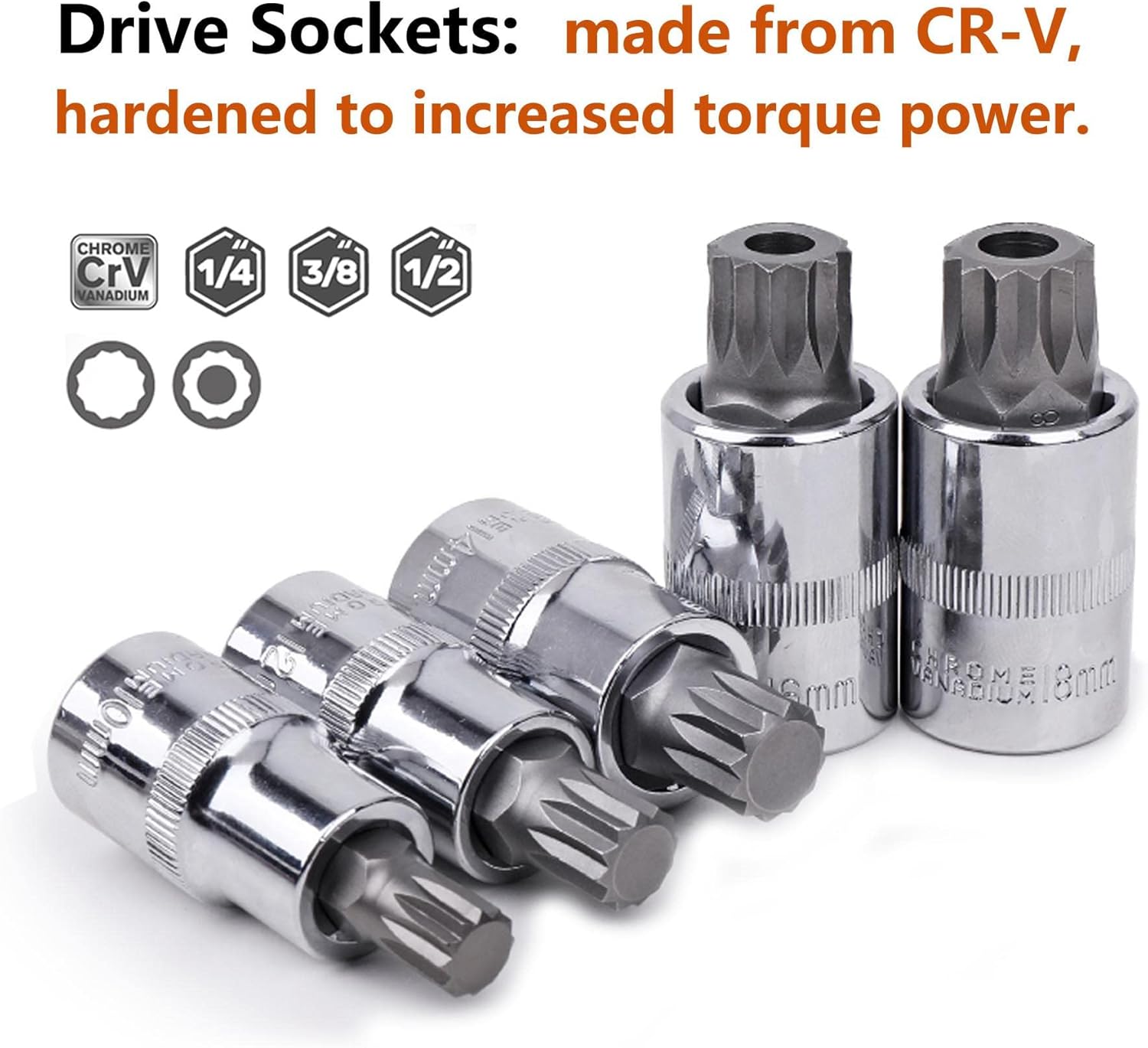 Qnkaa XZN Triple Square Spline Bit Socket Set 10pcs Silver M4 - M18, Premium S2 Alloy Steel, 1/4” 3/8” 1/2” Drive : Tools & Home Improvement