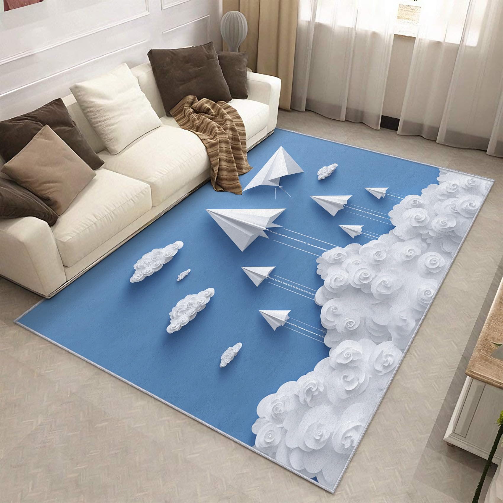 Tapis salon doux poils courts fini soigné motif avion en papier P-&116