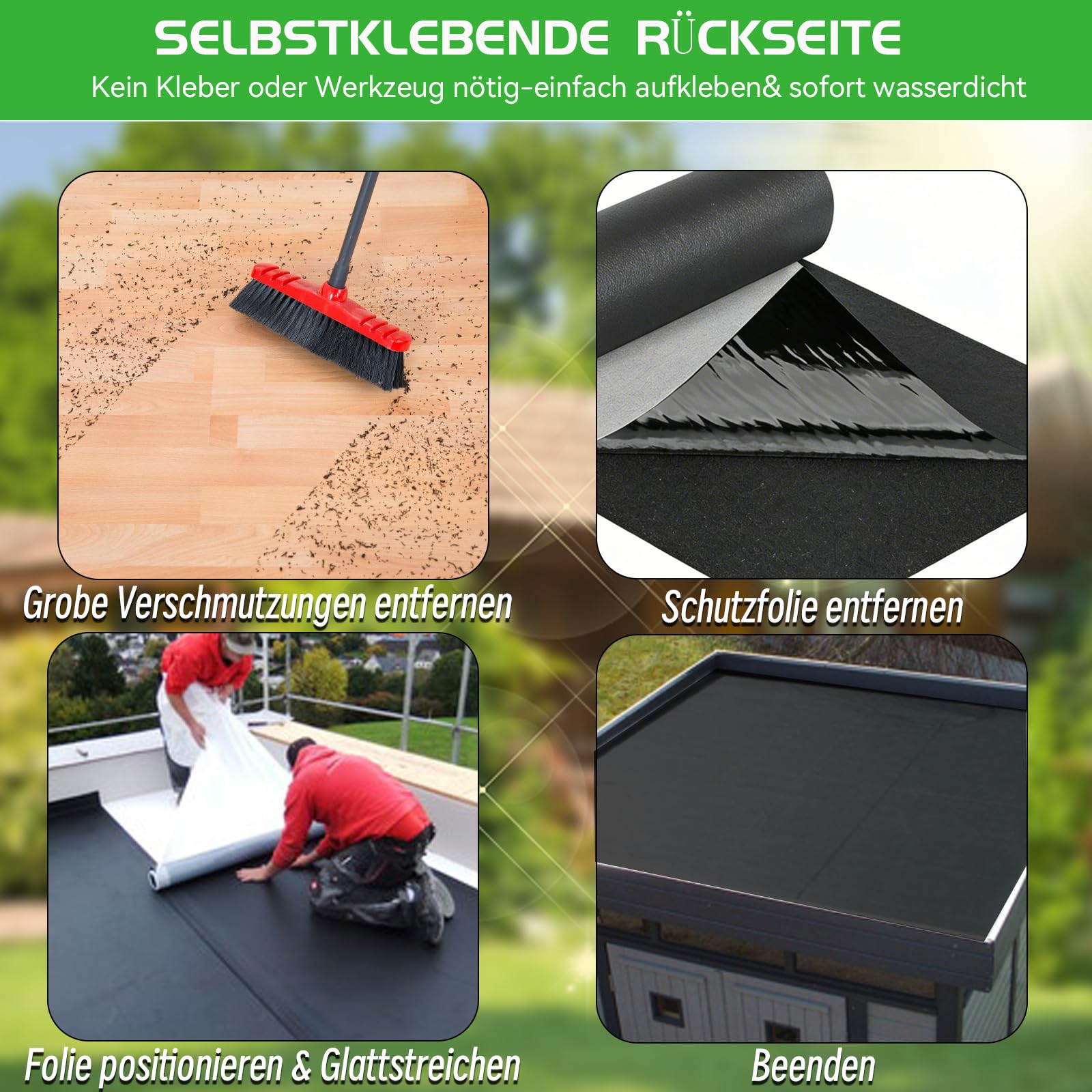 Warmfay EPDM Dachfolie Selbstklebend 1 x 10 m, 1,5 mm Stärke, UV Beständig & Wasserdicht