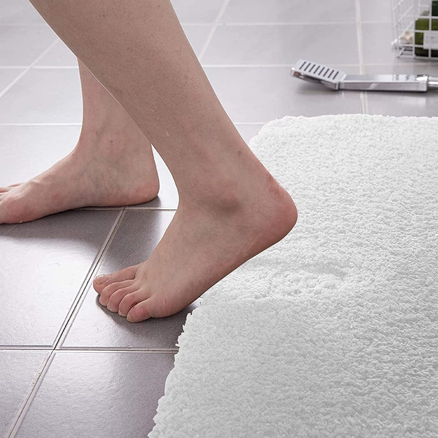 ZLZNX Badematte rutschfest Badvorleger Weicher Flauschige Mikrofaser Badezimmerteppich Badteppich Wasserabsorbierende Antirutsch Maschinenwaschbare,Weiß,50 * 120CM