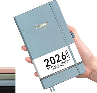 AHGXG Small Pocket Planner 2026-2027, Weekly and Monthly Calendar Planner, 15 Months, JAN 2026 - MAR 2027, Mini Size, Hardcover, Inside Pocket, For Women Men School Home Office Supplies, 3.9''X 6.7'' - Gray Blue