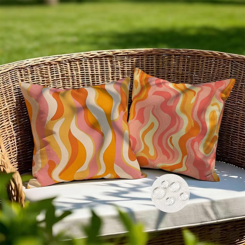 Federe Cuscini da Esterno Impermeabili 65x65 Rosa e Arancione Copri Cuscini per Divano Astratto Federa Cuscino Righe Decorativi Copricuscini per Divano Giardino Patio Soggiorno Set di 2 (IU373)