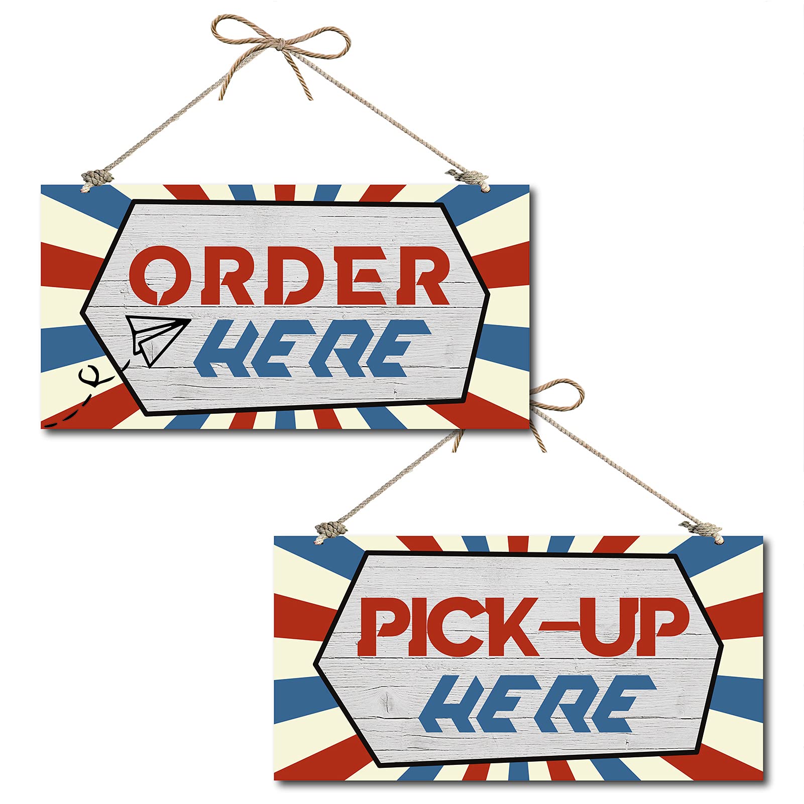 CREATCABIN Decorative Wood Sign Home Decor Wood Sign Plaque Hanging Wall Art Double Sided Order Here Picked-up Here for Restaurant Coffee Shop Kitchen Front Door Patio Decoration 12 x 6inch