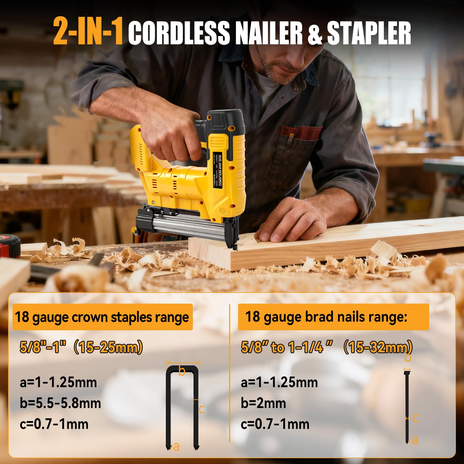 Dewalt 20V Akku-Nagler, bürstenloser Nagler, 18GA, 1000 Nägel und Klammern